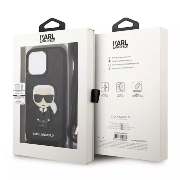 Karl Lagerfeld Leather Monogram Patch and Cord Iconik Case for iPhone 13 Pro / 13 - Black 12