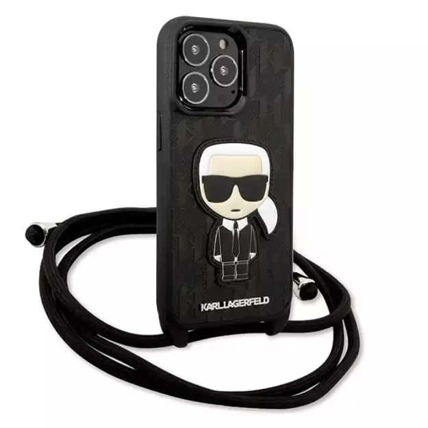 Karl Lagerfeld Leather Monogram Patch and Cord Iconik Case for iPhone 13 Pro / 13 - Black 8
