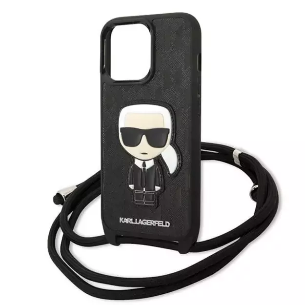 Karl Lagerfeld Leather Monogram Patch and Cord Iconik Case for iPhone 13 Pro / 13 - Black 10