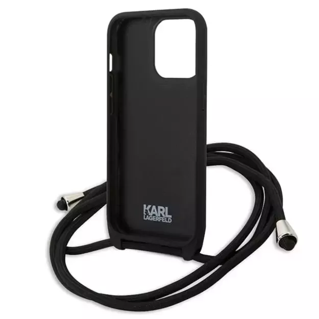 Karl Lagerfeld Leather Monogram Patch and Cord Iconik Case for iPhone 13 Pro / 13 - Black 11