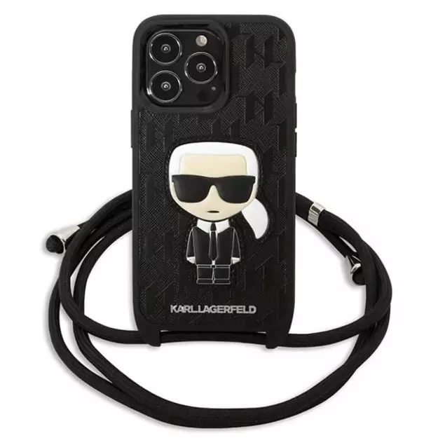 Karl Lagerfeld Leather Monogram Patch and Cord Iconik Case for iPhone 13 Pro / 13 - Black 7