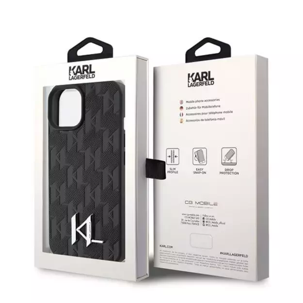Karl Lagerfeld KLHCP15SPKLPKLK iPhone 15 / 14 / 13 6.1&quot  black/black hardcase Leather Monogram Hot Stamp Metal Logo 7