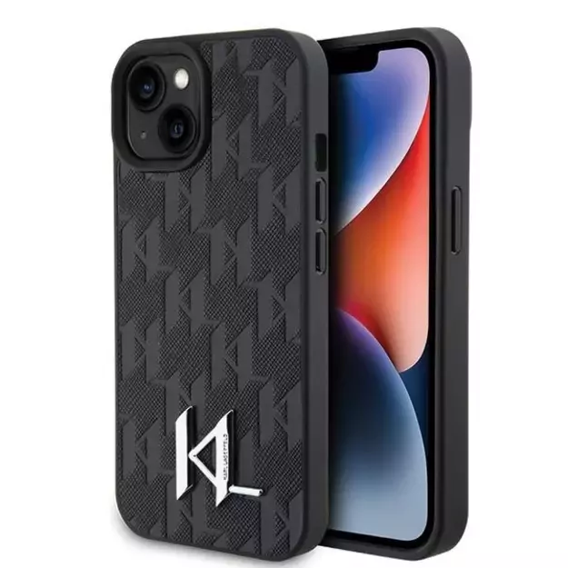 Karl Lagerfeld KLHCP15SPKLPKLK iPhone 15 / 14 / 13 6.1&quot  black/black hardcase Leather Monogram Hot Stamp Metal Logo