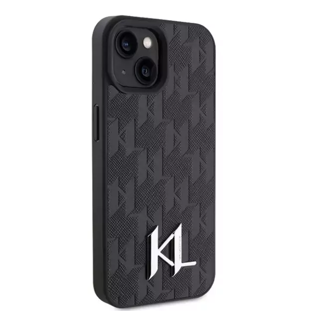 Karl Lagerfeld KLHCP15SPKLPKLK iPhone 15 / 14 / 13 6.1&quot  black/black hardcase Leather Monogram Hot Stamp Metal Logo 3