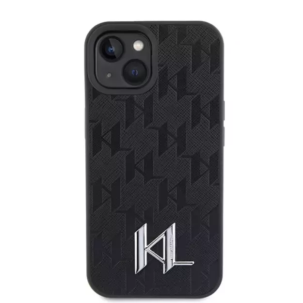 Karl Lagerfeld KLHCP15SPKLPKLK iPhone 15 / 14 / 13 6.1&quot  black/black hardcase Leather Monogram Hot Stamp Metal Logo 2