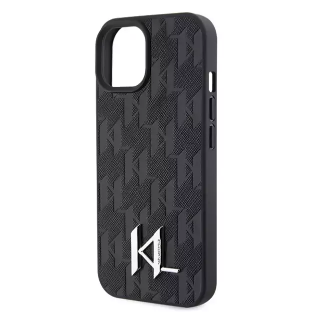 Karl Lagerfeld KLHCP15SPKLPKLK iPhone 15 / 14 / 13 6.1&quot  black/black hardcase Leather Monogram Hot Stamp Metal Logo 5