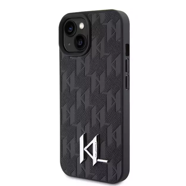 Karl Lagerfeld KLHCP15SPKLPKLK iPhone 15 / 14 / 13 6.1&quot  black/black hardcase Leather Monogram Hot Stamp Metal Logo 1