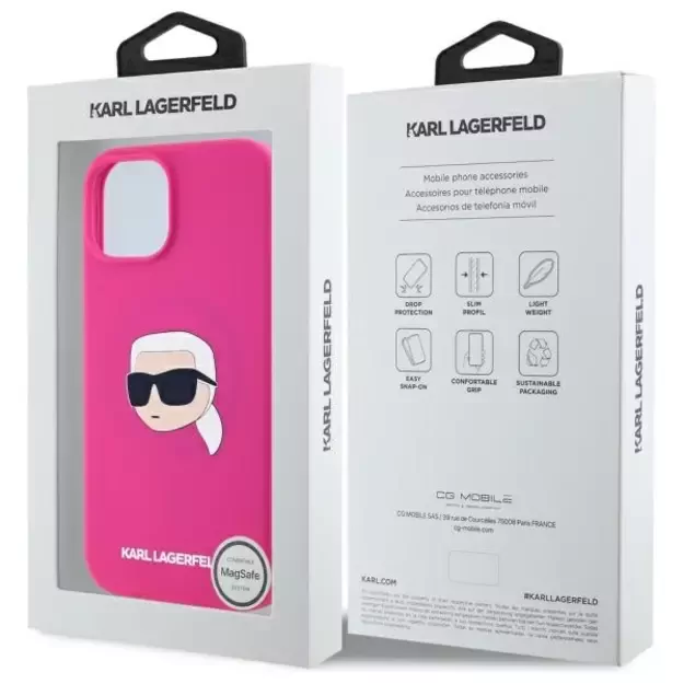 Karl Lagerfeld KLHMP15SSKHPPLF iPhone 15 6.1&quot  fuchsia/fuschia hardcase Silicone Karl Head Print MagSafe 7