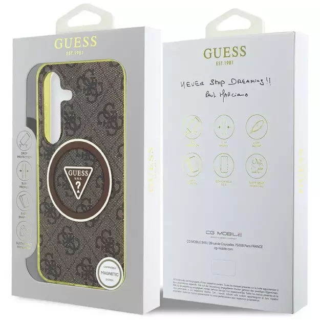 Guess 4G Glitter Triangle Buttons MagSafe Case for Samsung Galaxy S25 Brown 7