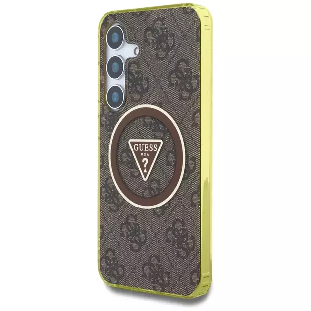 Guess 4G Glitter Triangle Buttons MagSafe Case for Samsung Galaxy S25 Brown 1