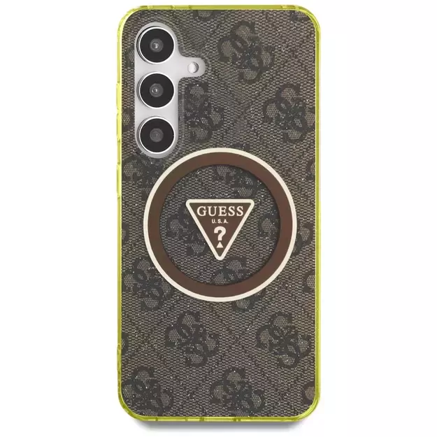 Guess 4G Glitter Triangle Buttons MagSafe Case for Samsung Galaxy S25 Brown 2