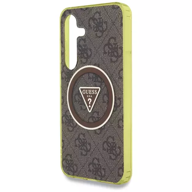 Guess 4G Glitter Triangle Buttons MagSafe Case for Samsung Galaxy S25 Brown 5