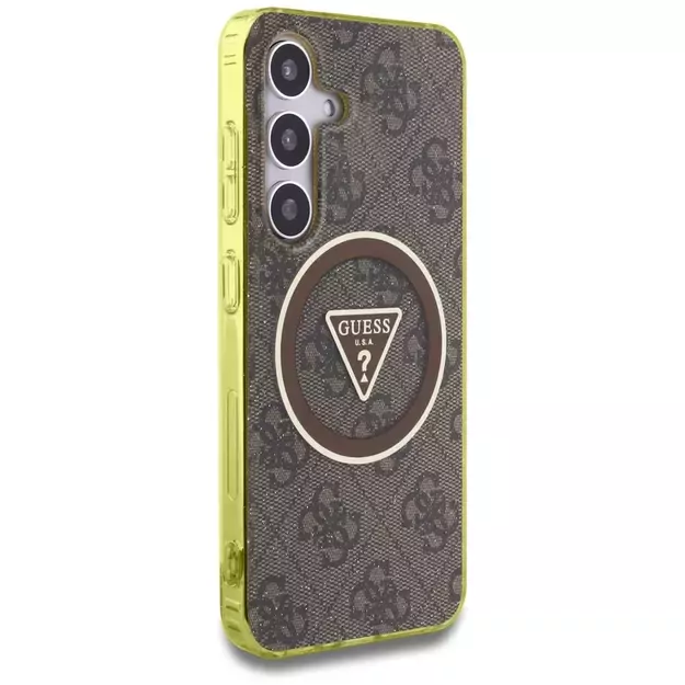 Guess 4G Glitter Triangle Buttons MagSafe Case for Samsung Galaxy S25 Brown 3