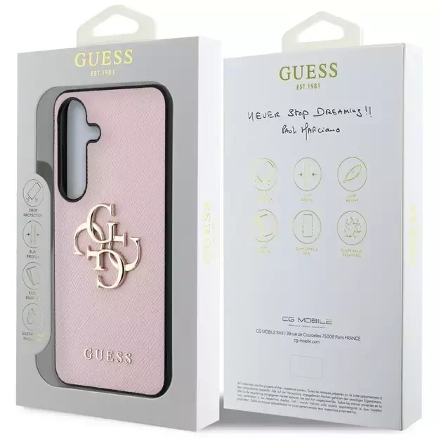 Guess Grained Big 4G Logo Small Classic Logo case for Samsung Galaxy S25 Plus pink 7