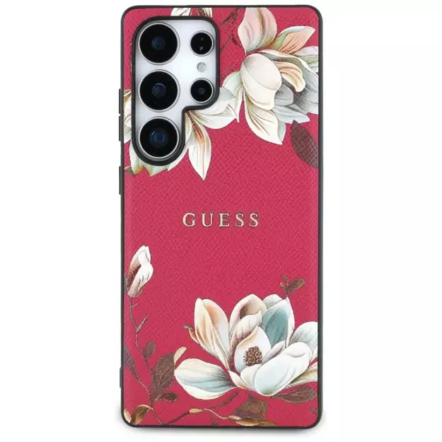 Guess Grained Printed Flower Pattern MagSafe Case for Samsung Galaxy S25 Ultra Fuchsia 9