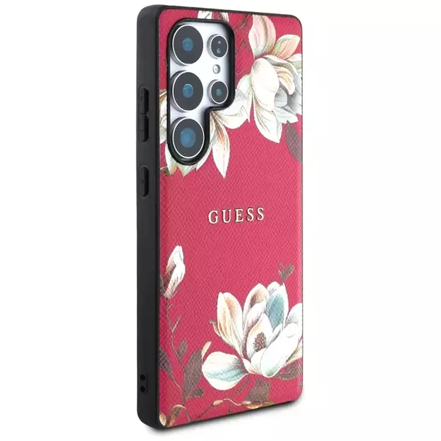 Guess Grained Printed Flower Pattern MagSafe Case for Samsung Galaxy S25 Ultra Fuchsia 10