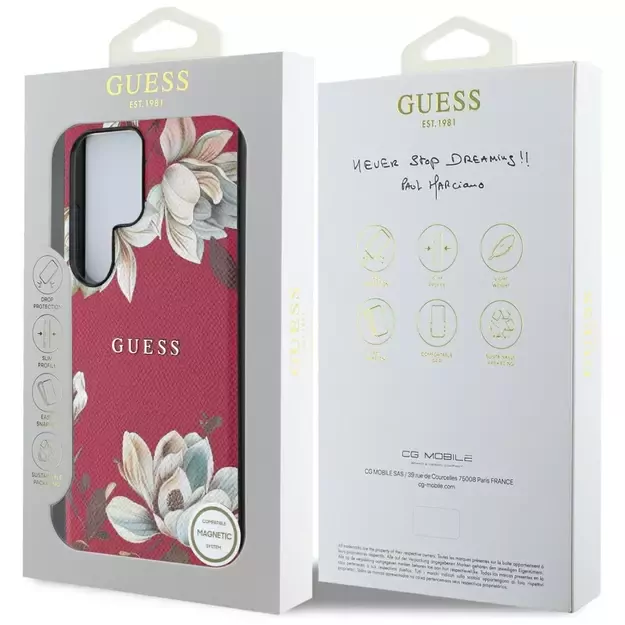 Guess Grained Printed Flower Pattern MagSafe Case for Samsung Galaxy S25 Ultra Fuchsia 14
