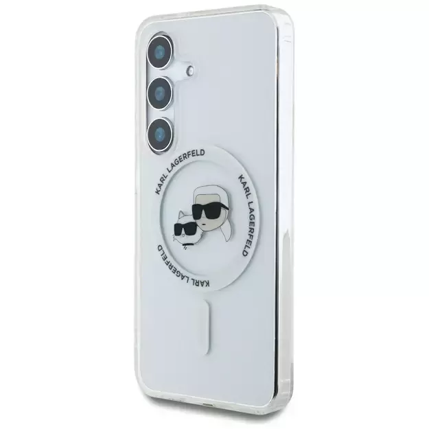 Case Karl Lagerfeld Button Karl &amp  Choupette Heads Printed Logo MagSafe Samsung Galaxy S25 white 1
