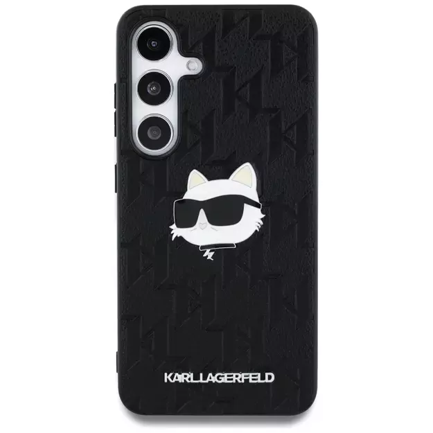 Karl Lagerfeld Leather Monogram Pin Logo Choupette Head Samsung Galaxy S25 Plus Case Black 9