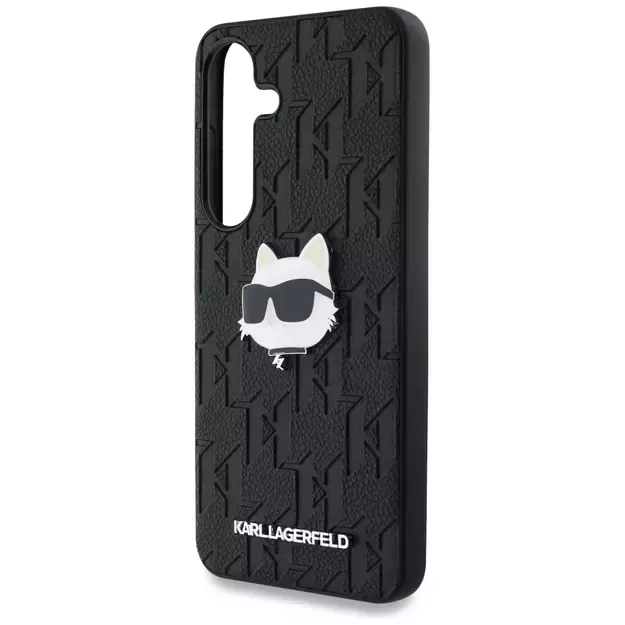 Karl Lagerfeld Leather Monogram Pin Logo Choupette Head Samsung Galaxy S25 Plus Case Black 12