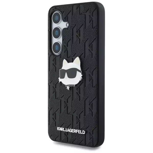 Karl Lagerfeld Leather Monogram Pin Logo Choupette Head Samsung Galaxy S25 Plus Case Black 8