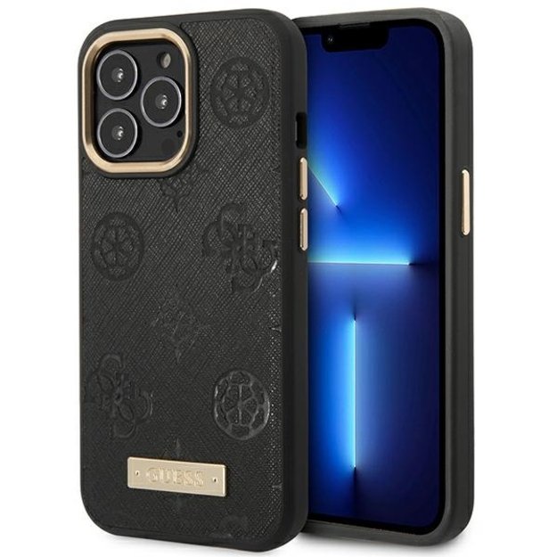 Guess Peony Logo Plate MagSafe Case for iPhone 14 Pro Max 6.7&quot  - Black