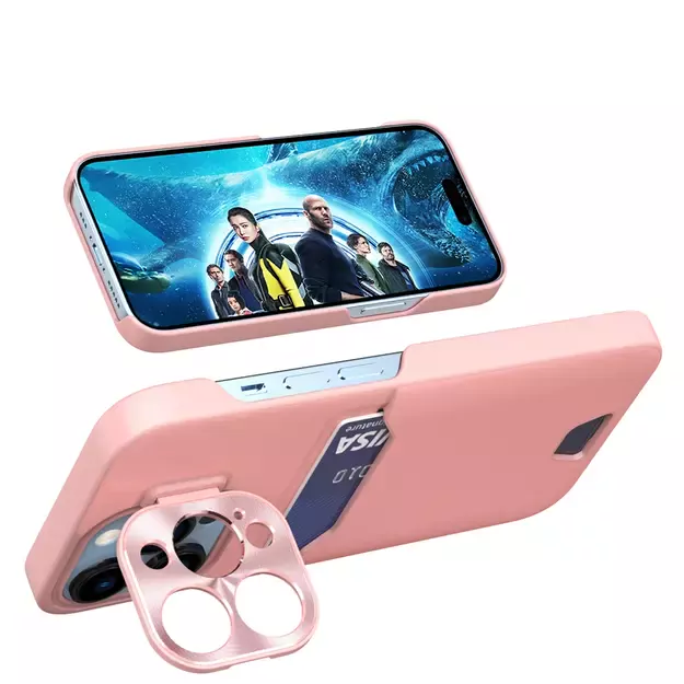 Leather Stand Case for iPhone 14 Pro Max Card Wallet Cover with Stand Pink 5