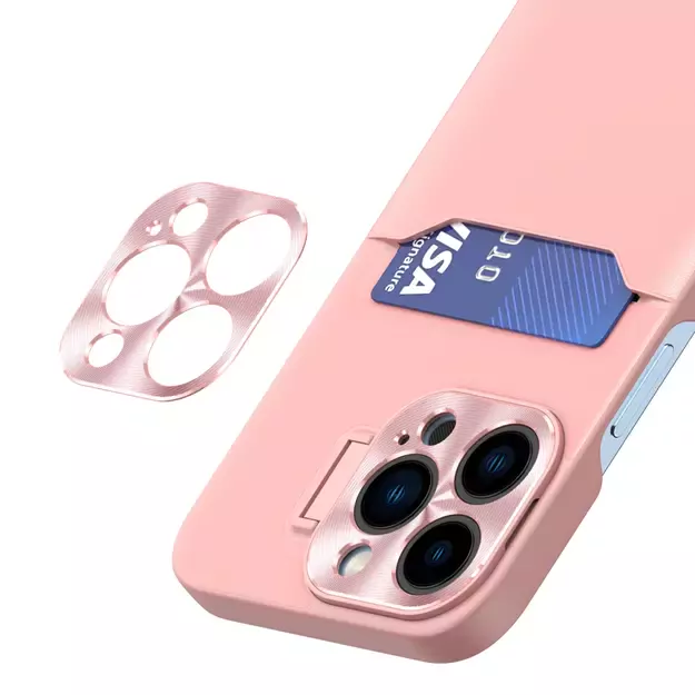 Leather Stand Case for iPhone 14 Pro Max Card Wallet Cover with Stand Pink 3