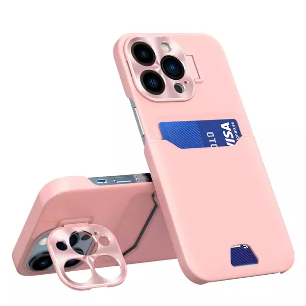 Leather Stand Case for iPhone 14 Pro Max Card Wallet Cover with Stand Pink