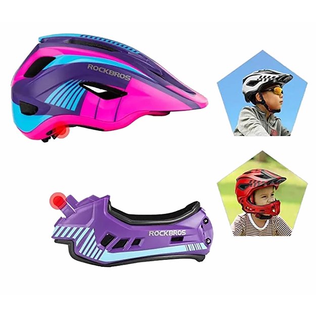 Rockbros TT-32SBPP-M children' s bicycle helmet with removable chinbar, size M - purple-pink 3