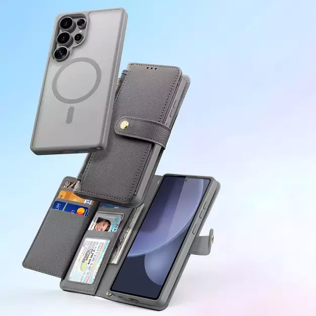 Dux Ducis Lawa Leather Case for Samsung Galaxy S25 Ultra with Detachable Magnetic Wallet - Gray 20