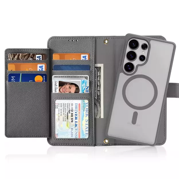Dux Ducis Lawa Leather Case for Samsung Galaxy S25 Ultra with Detachable Magnetic Wallet - Gray 22