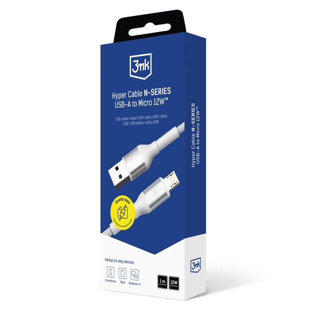 3mk Hyper Cable N-SERIES USB-A / MicroUSB 1m 5V/2.4A 12W / white 16