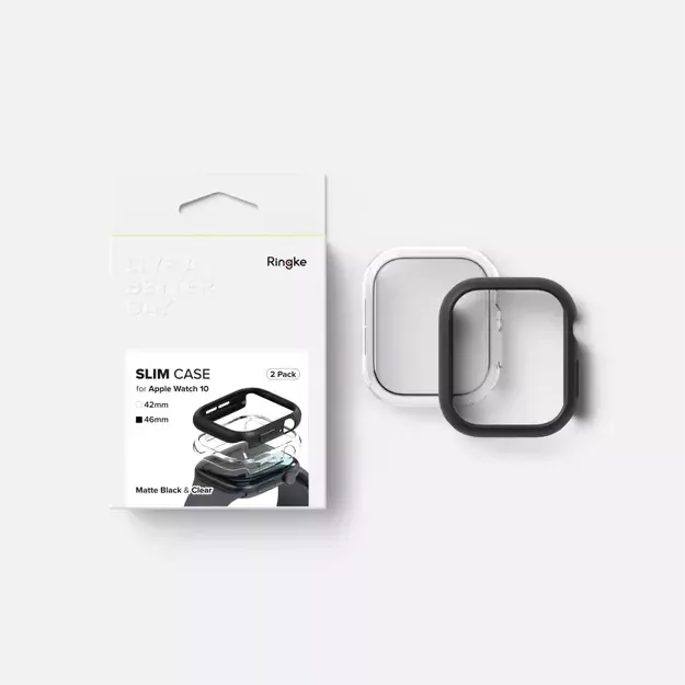 Ringke Slim 2-pack Case for Apple Watch 10 46mm - Clear and Matte Black 6