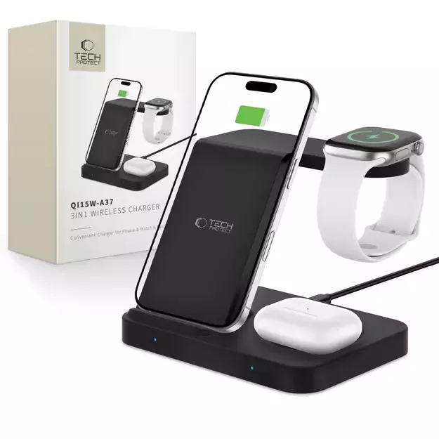 Tech-Protect QI15W-A37 3in1 Induction Wireless Charger 15W - Black