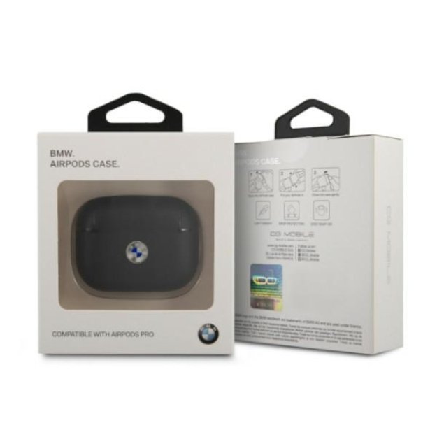 BMW BMAPSSLBK AirPods Pro cover czarny/black Geniune Leather Silver Logo 2