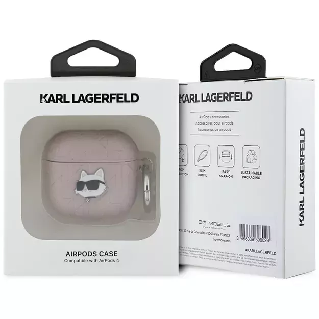 Karl Lagerfeld Monogram Choupette Head Case for AirPods 4 - Pink 2