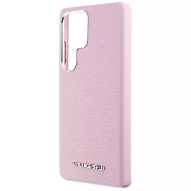 Karl Lagerfeld Saffiano Full Wrapped Elongated Metal Logo MagSafe Case for Samsung Galaxy S25 Ultra - Pink 5