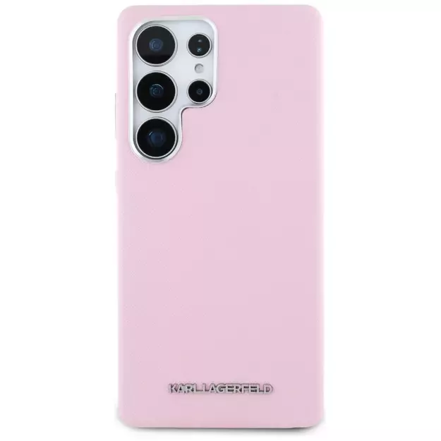 Karl Lagerfeld Saffiano Full Wrapped Elongated Metal Logo MagSafe Case for Samsung Galaxy S25 Ultra - Pink 2