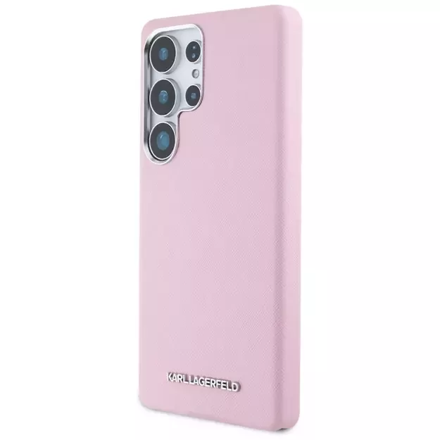 Karl Lagerfeld Saffiano Full Wrapped Elongated Metal Logo MagSafe Case for Samsung Galaxy S25 Ultra - Pink 1