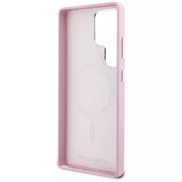 Karl Lagerfeld Saffiano Full Wrapped Elongated Metal Logo MagSafe Case for Samsung Galaxy S25 Ultra - Pink 6
