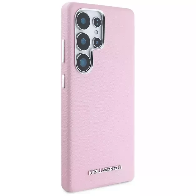 Karl Lagerfeld Saffiano Full Wrapped Elongated Metal Logo MagSafe Case for Samsung Galaxy S25 Ultra - Pink 3