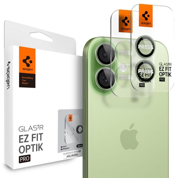 Spigen Optik Pro GLAS.TR &rdquo;EZ FIT&rdquo; Camera Cover 2-pack for iPhone 16 / 16 Plus / 17 - Green