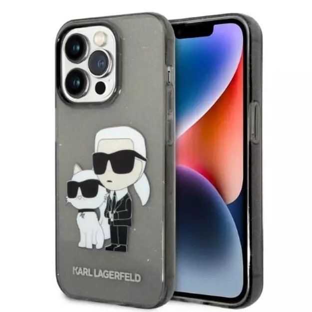 Karl Lagerfeld Glitter Karl&amp Choupette case for iPhone 14 Pro - black