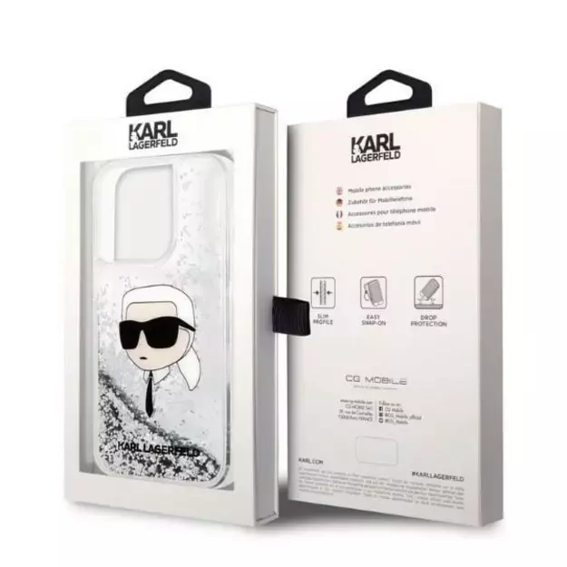 Karl Lagerfeld Glitter Karl&#39 s Head case for iPhone 14 Pro Max - silver 14