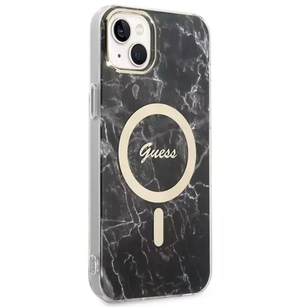 Set Guess GUBPP14SHMEACSK Case+ Charger iPhone 14 6.1  black/black hard case Marble MagSafe 13