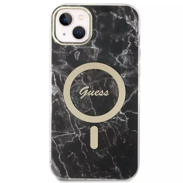 Set Guess GUBPP14SHMEACSK Case+ Charger iPhone 14 6.1  black/black hard case Marble MagSafe 12