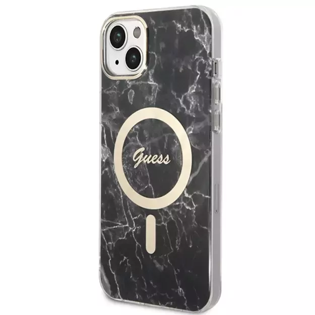 Set Guess GUBPP14SHMEACSK Case+ Charger iPhone 14 6.1  black/black hard case Marble MagSafe 11