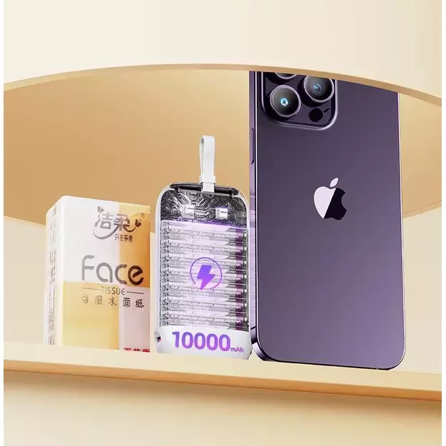 Joyroom mini powerbank 10000mAh Colorful Series 22.5W with 2 built-in USB C and Lightning cables white (JR-L012) 25