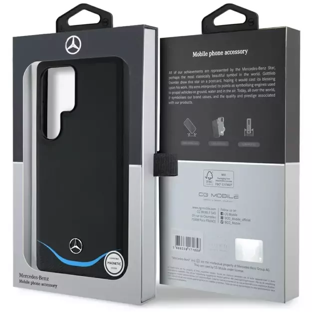 Mercedes Leather Contrasted Blue Horizontal Curve MagSafe Case for Samsung Galaxy S25 Ultra - Black 7